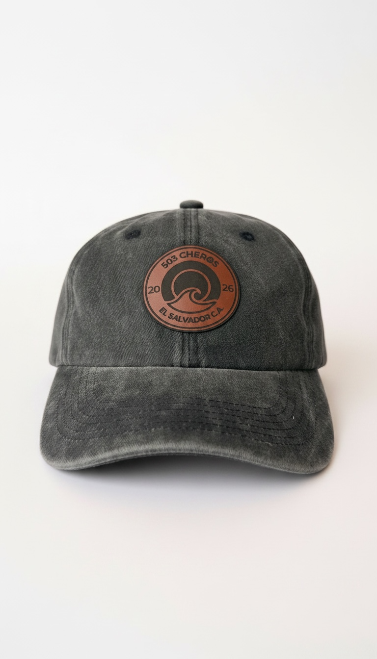 Women's Hat Vintage Washed in black with 503Cher@s leather patch - product shot